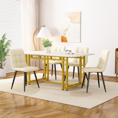 Rootz Dining Table - Light Luxury - Modern Table - Gold Metal Legs - Durable MDF - 120L x 70W x 74H cm