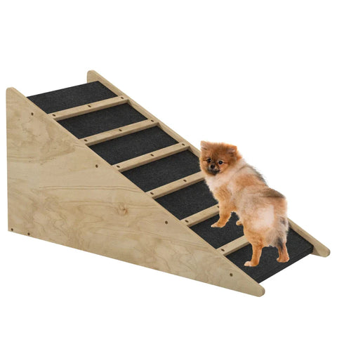 Rootz Pet Stairs - Dog Stairs - Pine Wood - Anti-Slip Coating - Multi-layer Board - Fir Wood - Natural + Gray - 90cm x 40cm x 45cm