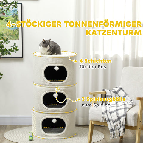 Rootz 4 Tier Cat Barrel - Cat Tower - Indoor Cat House - Scratch & Play - 51cm Ø x 100cm H