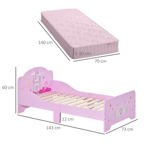 Rootz Children's Bed - Princess Castle Bed - Kids Bed - Slatted Frame Included - MDF Plywood - 143cm x 73cm x 60cm