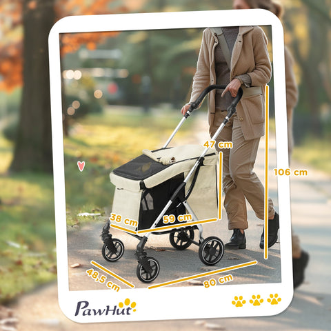 Rootz Dog Car - Pet Transport - Foldable Buggy - Lightweight Design - Washable Pillow - 80L x 48.5B x 106H cm