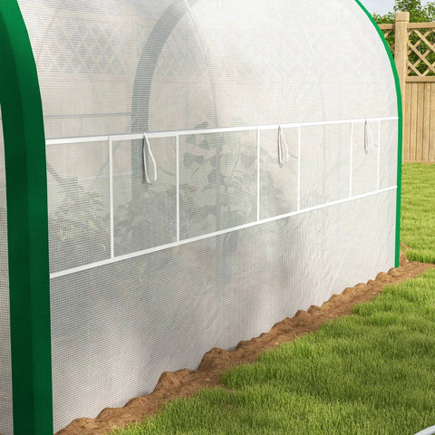 Rootz Greenhouse - Tunnel Greenhouse - Zipper Doors - Mesh Window - Metal Frame - White - 3.5 x 2 x 2m