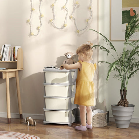 Rootz Kids Storage Boxes - Child-Friendly Drawers - Creamy White - Toy Organizer - 37cm x 37cm x 76cm