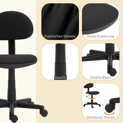 Rootz Rotot Office Chair - Ergonomic Seat - Armless Design - Black - Adjustable Comfort - 43cm x 51cm x 73-85cm