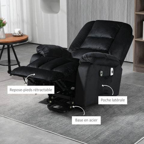 Rootz Electric Massage Recliner - Relax Chair - Uphill Armchair - 8 Vibration Points - 85 x 94 x 107 cm - Black Velvet