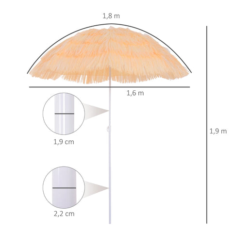 Rootz Hawaiian Umbrella - Sunshade - Parasol - Optimal Sun Protection - Height Adjustable - High Stability - Ø160 × H190 cm - Polyester & Metal Frame