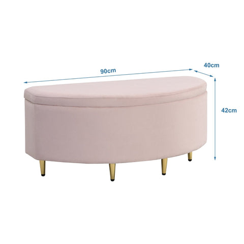 Rootz Upholstered Storage Bench - Footstool - Stool - Velvet Comfort - 90L x 40W x 42H cm - Elegant European Design