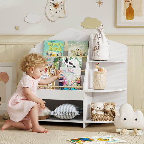 Rootz Children's Shelf, Bookcase - Kids Storage Organizer - Nursery Display Unit - Safe Rounded Edges, 40kg Capacity, 80x30x79.7cm, White