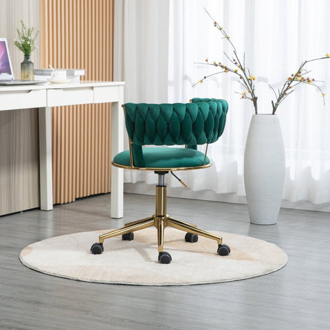 Rootz Velvet Office Chair - Ergonomic Desk Chair - Swivel Work Chair - Supports 127kg - 62L x 62W x 67H cm - Emerald Green Velvet with Golden Details