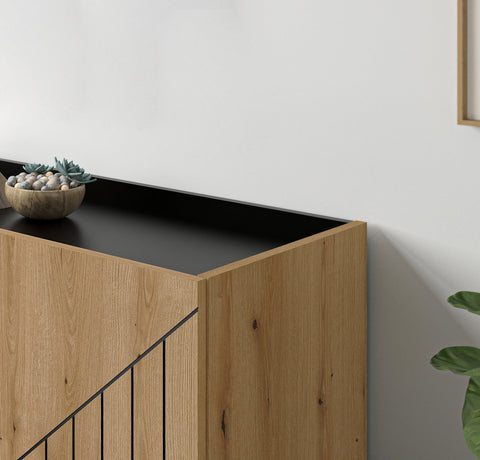 Rootz Sideboard - Storage Cabinet -Brown and Black - Easy-Care Surfaces - 120cm x 81cm x 40cm