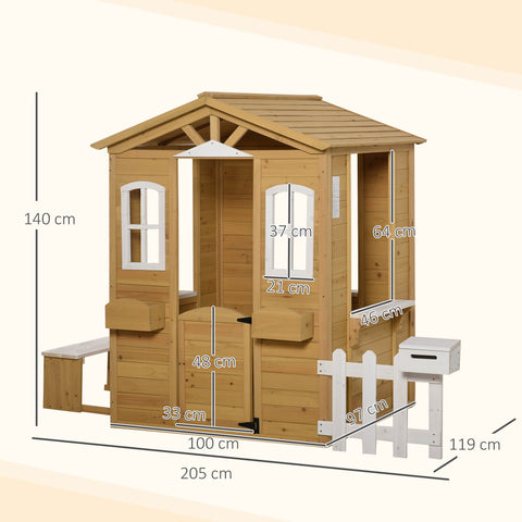 Rootz Wooden Children's Playhouse - Outdoor Play House - Garden Play Hut - Weatherproof & Durable - 205cm x 119cm x 140cm