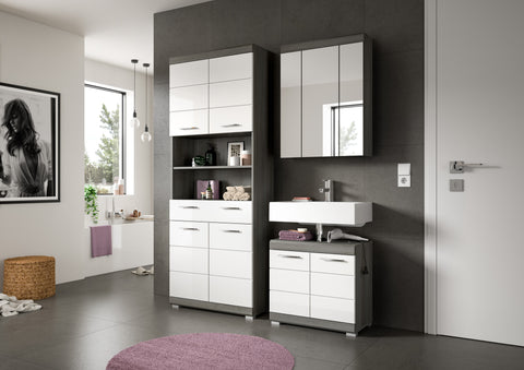 Rootz 3-Piece Bathroom Set -  Silver Imitation - Vanity Units - Easy-care MDF - 149x191x34cm