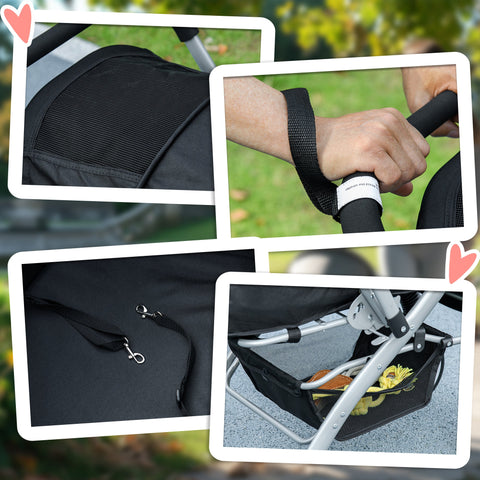 Rootz Foldable Dog Cat Stroller - Pet Buggy - Animal Carriage - Adjustable Cover - 77cm x 50cm x 99cm
