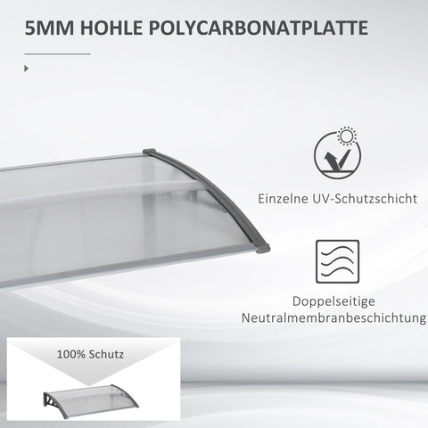 Rootz Door Canopy - Entryway Shelter - Weather Protector - UV Protection - 110 x 60 x 18 cm - Gray & Transparent