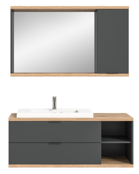 Rootz Bathroom Combination - Vanity Unit - Storage Cabinet - Ample Storage - 130x160x48cm - Grey Finish