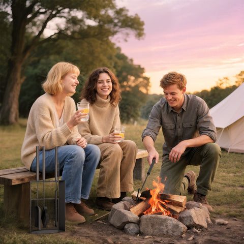 Rootz Fireplace Cutlery Set 5 Pieces - Fireplace Tools - Fire Pit Accessories - Durable Metal - Space-Saving Design - Black - 28x13x59.5cm