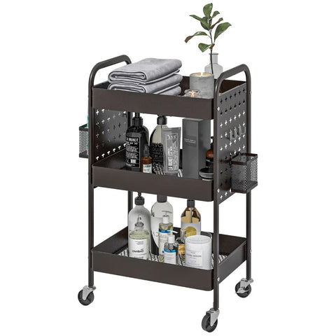 Rootz Multi-purpose Trolley - Kitchen Trolley - 3 Shelves - 4 Wheels - Black - 53.5 cm x 30.5 cm x 75 cm