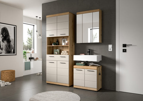 Rootz Tall Cabinet - Storage Organizer - Space Saver - Durable MDF - 74cm x 191cm x 31cm - Brown & white Imitation Finish