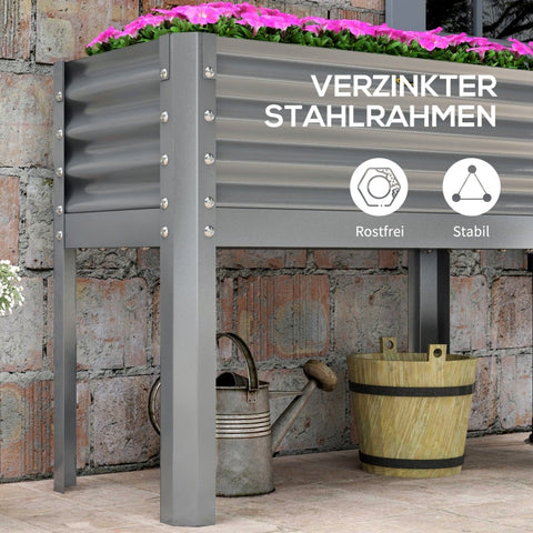 Rootz Raised Bed Plant Bed Planter Box - Garden Planter - Elevated Garden Bed - Weather Resistant - Ergonomic Design - Easy Assembly - 100cm x 45cm x 80cm - Galvanized Steel - Silver