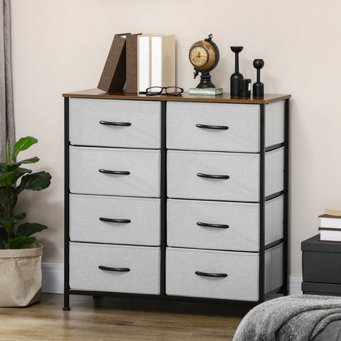 Rootz Chest of Drawers - Storage Organizer - Fabric Dresser - 8 Fabric Drawers - Metal Frame - 80x30x81.5 cm - Grey-Brown
