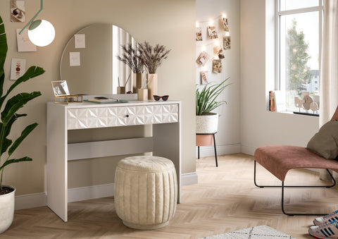Rootz Dressing Table - Vanity Desk - Makeup Table - High-Quality MDF - 90x133x39 cm - Elegant White Melamine Finish