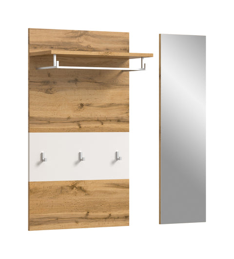 Rootz Panel with Mirror - Hallway Organizer - Entryway Storage - Functional & Stylish - Wotan Oak Replica - 90x106x27 cm