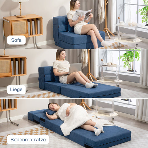Rootz Blue Floor Sofa - Upholstered Couch - Convertible Mattress - First-Class Comfort - 210cm x 80cm x 15cm