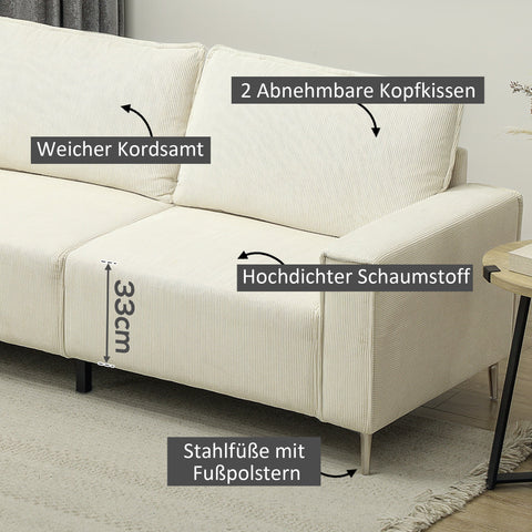 Rootz Modern 3-Seater Sofa - Soft Couch - Upholstered Sofa - Luxuriously Comfortable - 193cm x 77cm x 80cm
