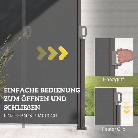 Rootz Side Awning - Extendable Opaque Privacy Screen - Sun Protection - UV Resistant - 300 x 180 cm