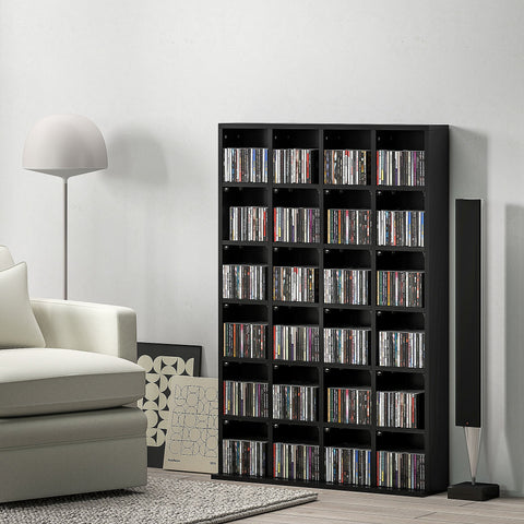 Rootz Multimedia Storage Shelf - Bookshelf - CD/DVD Organizer - Adjustable Shelves - Space Saver - 89 x 130.5 cm - Black