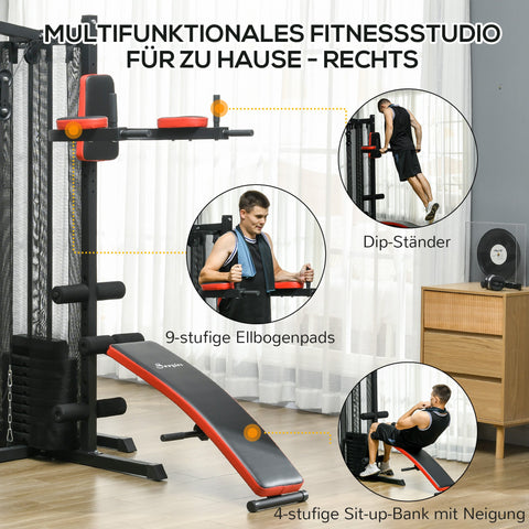 Rootz Multi-Purpose Training Station - Home Gym Equipment - Fitness Tower - 65kg Adjustable - 225cm x 175cm x 200cm - Steel & Faux Leather