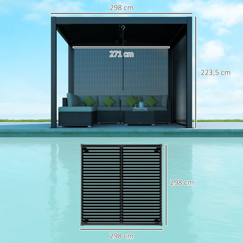 Rootz Aluminum Pergola - Bioclimatic Gazebo - Outdoor Shelter - Waterproof, Rust-Resistant, Hidden Drainage - 298cm x 298cm x 223.5cm