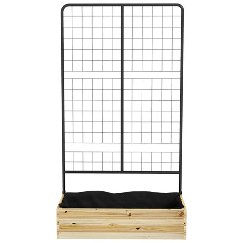 Rootz Raised Bed With Trellis - Climbing Plant Bed - Fleece Lining - Natural Wood - Steel - Black - 80x38x145 cm