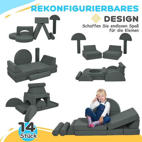 Rootz 14 Piece Soft Building Blocks Set - Children's Play Sofa - Toddler Motor Skills Aid - 140cm x 102cm x 46cm - Safe & Elastic Fun!