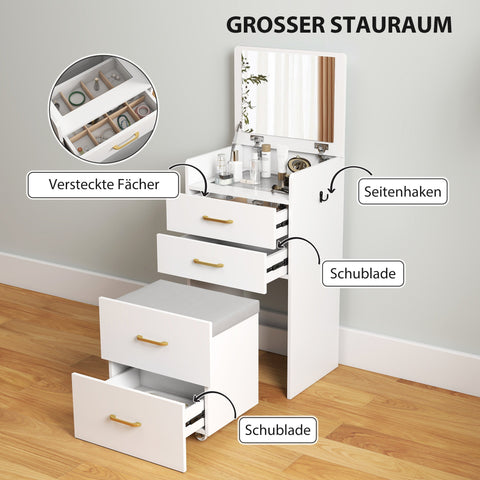 Rootz 3-in-1 Make-up Table Set - Vanity Table - Bedside Table - Ample Storage - 48cm x 40cm x 90cm