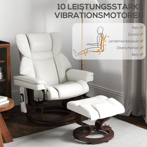 Rootz Relaxation Chair with Footstool - Recliner - Massage Chair - Faux Leather - 79 x 82 x 101 cm - Comfortable Reclining & 360° Rotation