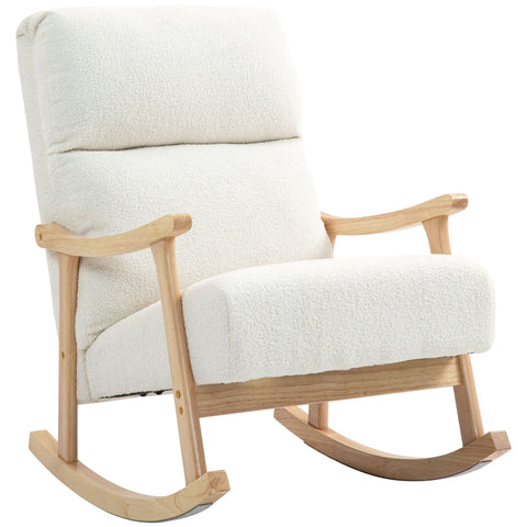 Rootz Rocking Chair - Velvet Chair - Ergonomic Chair - Max Comfort - 65W x 90D x 98H cm - White-Brown