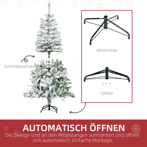 Rootz Artificial Christmas Tree - Frosty Xmas Tree - Snow Sprayed Pine - Easy Assembly - Flame Retardant - 85cm x 150cm - Green + White