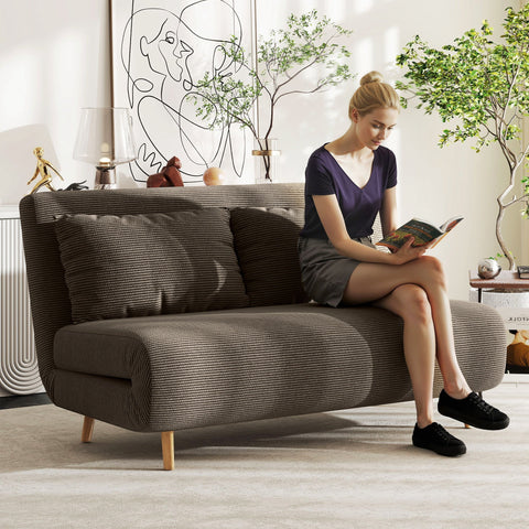 Rootz Sofa Bed Brown - Guest Bed - Convertible Couch - 3-Way Adjustable Backrest - Maximum Comfort - 141 x 90 x 81 cm