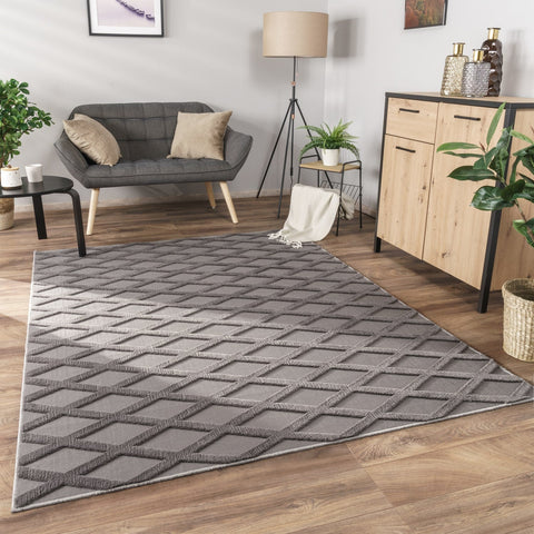 Short Pile Rug – Modern Diamond Pattern – Soft, Durable & Easy Care – 3D Effect