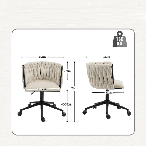 Rootz Velvety Soft Office Chair - 360° Swivel - Ergonomic Seating - Height Adjustable - 56cm x 52cm x 73cm