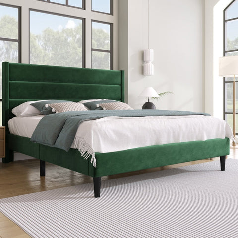 Rootz Double Bed Frame - Velvet Bed - Elegant Bedroom Furniture - Luxurious Comfort - 146L x 210P x 111H cm