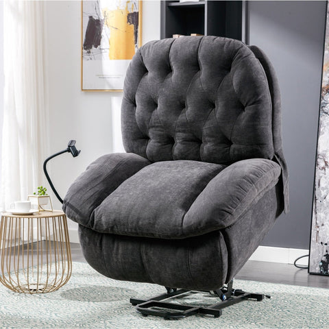 Rootz Gray Fabric Electric Recliner - Massage Chair - Heated Recliner - Ultimate Comfort - 92L x 100W x 104H cm