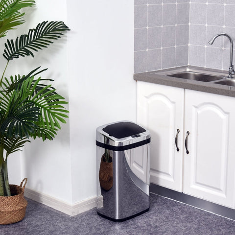 Rootz Stainless Steel Automatic Sensor Rubbish Bin - Touch-Free Trash Can - Hygienic Waste Bin - 30L Capacity - Polished Stainless Steel - 33cm x 25cm x 58cm