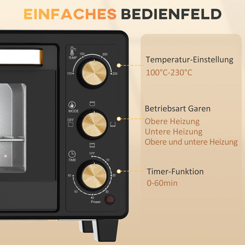 Rootz Mini Oven - Toaster Oven - Compact Cooker - 60-Min Timer - 44cm x 32cm x 28.1cm - Perfect for Small Kitchens and Studio Apartments