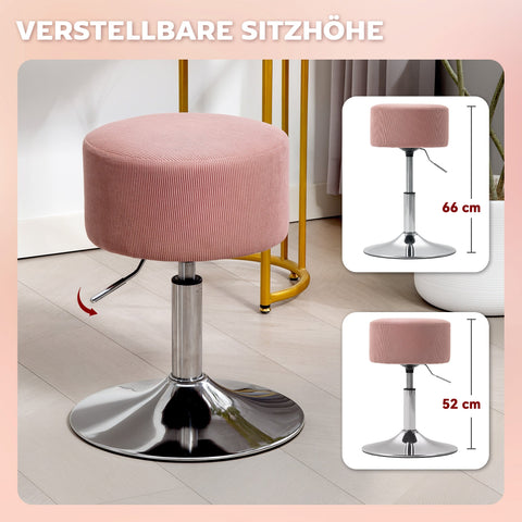 Rootz Pink Bar Stool - Padded Bar Chair - Height Adjustable Seat - 360° Rotatable Comfort - Ø38cm x 52-66cm Height