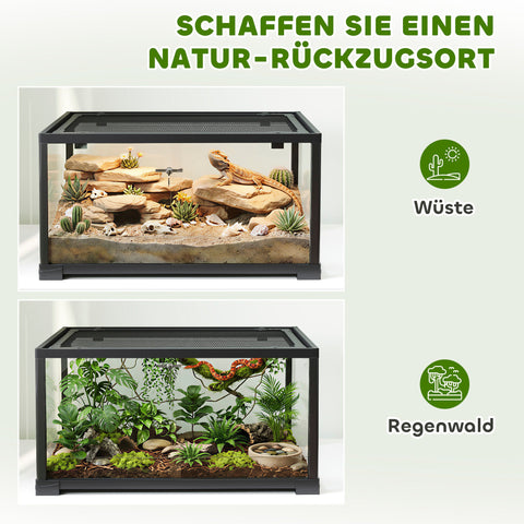 Rootz Reptile Terrarium 86L - Vivarium - Habitat Enclosure - Secure Locking, 360° View - Safe & Easy Access - 60 x 45 x 32 cm, Black