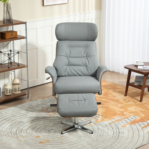 Rootz Relaxation Chair with Stool - Reclining Chair - Swivel TV Chair - 135° Tilt Function - 80W x 84D x 108H cm - Grey