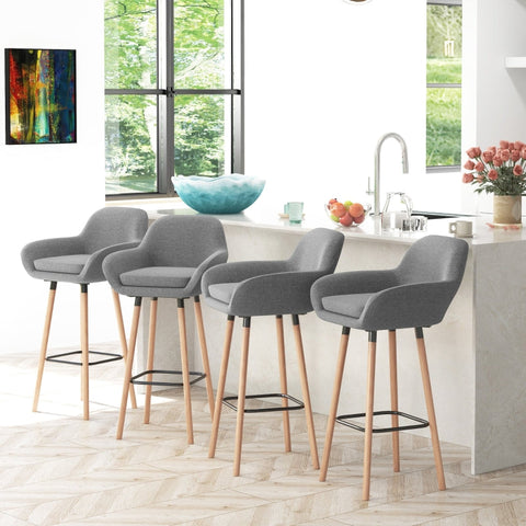 Rootz Set of 4 Bar Stools - Modern Bar Chairs - Padded Seating - Extra Comfort - 55cm x 48cm x 100cm