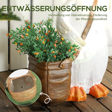 Rootz Swan Flower Pot with Shoulder Bag - Garden Planter - Outdoor Flower Container - Weatherproof - Promotes Healthy Root Growth - Versatile Placement - 32cm x 18cm x 60cm - White Brown Resin